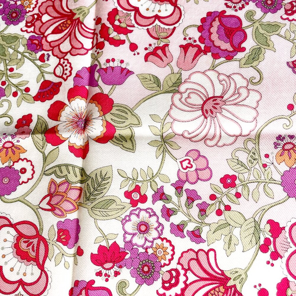 Anna Sui Pink Floral Cotton Scarf 22” Square Metallic Thread Boho Romantic - Picture 7 of 14